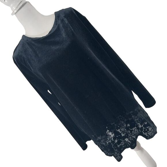 CAROLE LITTLE! YUMMY BLACK STRETCH VELVET, SHEER LACE EDGED TOP, SHIRT ! SZ 16 - Picture 8 of 8